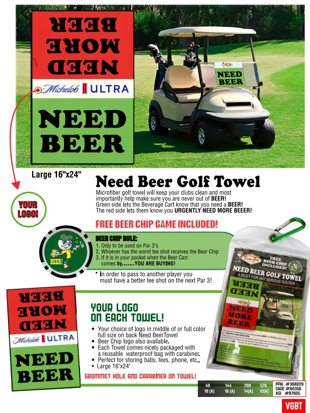 NEED BEER Funny Golf Towel