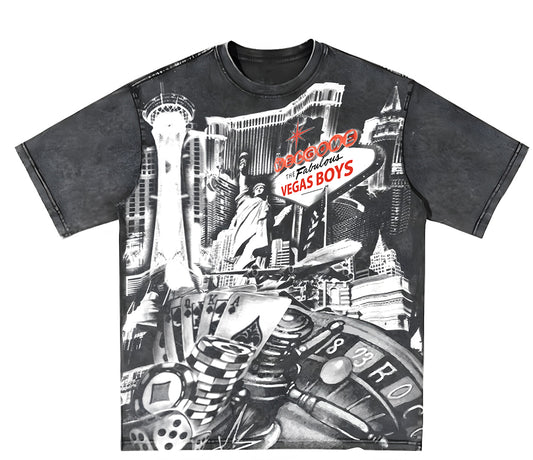 NEW Vegas Boys Vintage Vegas Oversize Acid Washed Tee